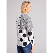 billiga Kvinnors randiga och geometriska toppar-Dam Skjorta mode knappar tryck lång ärm vanliga toppar skjortkrage casual vit vår och höst