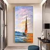 tanie Pejzaże-mintura ręcznie robione obrazy olejne z krajobrazem łodzi na płótnie dekoracje ścienne nowoczesne abstrakcyjne obrazy statków do wystroju domu walcowane, bezramowe, nierozciągnięte malarstwo