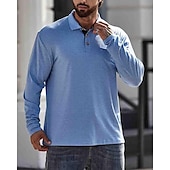 preiswerte Klassisches Poloshirt für Herren-Herren Poloshirt aus Baumwolle Golfhemd Arbeit Casual Kargen Langarm Basic Modern Glatt Taste Tasche Frühling &amp; Herbst Regular Fit Dunkelrot Wein Aprikose Dunkelgrau Wasserblau Schwarz Poloshirt aus