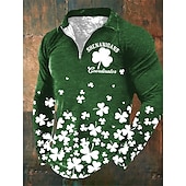 cheap St. Patrick&#039;s Day Polo-St.Patrick&#039;s Day Men&#039;s Zip Polo Polo Shirt Golf Shirt Saint Patrick Day St. Patrick&#039;s Day Clover Turndown Black White Green Outdoor Street Long Sleeve Zipper Print Clothing Apparel Fashion Streetwear