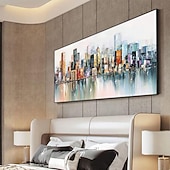 cheap Landscape Paintings-Handmade Oil Painting Canvas Wall Art Decoration Abstract City Architecture Streetscape Landscape for Home Decor Rolled Frameless Unstretched Painting