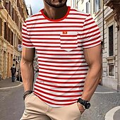 お買い得  メンズカジュアルTシャツ-男性用 Tシャツ 半袖シャツ ティートップ 半袖 クルーネック 春夏 ストライプ ファッション デザイナー ベーシック セクシー バケーション ストリート お出かけ ブラック ルビーレッド ネイビーブルー メンズトップTシャツ
