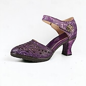 cheap 1950s-Women&#039;s Purple Vintage Cowhide Heels with Handcrafted Embossed Floral Patterns and Ankle Strap for Formal Occasions