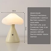 baratos Candeeiros de mesa-Lâmpada de cogumelo regulável portátil para quarto, lâmpada de cabeceira led com carregamento usb, luz noturna sem fio para decoração de casa