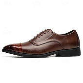 cheap Formal-Men&#039;s Brown Faux Leather Oxford Shoes with Crocodile-Patterned Toe Cap – Lace-Up Design, Stylish and Comfortable for Casual or Formal Occasions