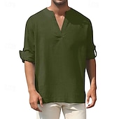 economico Casual da lavoro-Per uomo Camicia Camicia di lino Camicia bianca di cotone Camicia Estiva Camicia da Spiaggia Camicia in cotone e lino Semplice Vacanza Camicia hawaiana Bianco Giallo Verde militare Manica Lunga