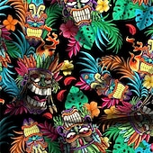 economico Stampa Vintage Retrò-Per uomo Totem Camicia Camicia hawaiana Camicia Aloha Manica corta Camicia Collo ripiegabile Festività Hawaiano Esterno Da mare Hawaiano Blu Fucsia Verde S M L