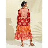 abordables robe décontractée imprimée-robe midi à fleurs et franges à col en V