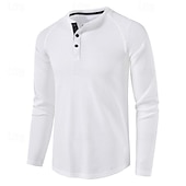 olcso Alkalmi Henley póló-Férfi Póló Gofri Henley ing Henley ing Tee Top Hosszú ujjú ing Sima Henley Utca Vakáció Hosszú ujj Ruházat Poliészter Divat Dizájn Alap