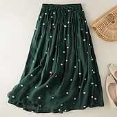 abordables Robes-Femme Jupe Trapèze Mode Décontractées Maxi Taille haute Jupes Pois Imprimer Casual Quotidien Fin de semaine Jaune bleu marine Marron Vert Eté Coton et lin