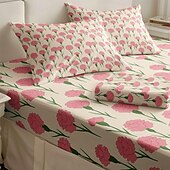 baratos Lençóis e fronhas-feliz dia das mães 100% algodão rosa primavera padrão conjunto de lençóis ultra macios e respiráveis lençóis de seda lençóis de cama com bolso profundo 3 peças queen king size