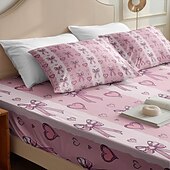 baratos Lençóis e fronhas-feliz dia das mães 100% algodão rosa primavera padrão conjunto de lençóis ultra macios e respiráveis lençóis de seda lençóis de cama com bolso profundo 3 peças queen king size