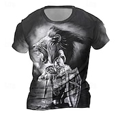 billige 3D T-skjorter-Herre Grafisk Løve Tempelridderne T skjorte Kortermet T skjorte 3D-utskrift Crew-hals Skjorte Daglig Designer Retro / vintage Sport &amp; Utendørs Ferie Ut på byen Blå Rød Brun Vår sommer Klær S M L XL