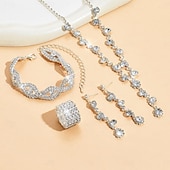 billige Smykkesett-Smykke Sett 5stk Strass Legering Ringer Øredobber Halskjeder Armbånd Dame Elegant Mote Luksus geometriske Geometrisk Form Smykkesett Til Bryllup jubileum Bryllupsgjest