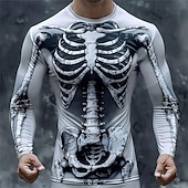 billige 3D T-skjorter-Herre Grafisk Skjelett T skjorte Langermet T skjorte 3D-utskrift Crew-hals Skjorte Designer Fritid Subkultur Sport &amp; Utendørs Ferie Ut på byen Lysegrå Mørkegrå Grå Vår &amp; Vinter Klær S M L XL 2XL 3XL