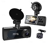 رخيصةأون مشغلات DVR للسيارات-ثلاثة تسجيلات للقيادة، رؤية ليلية 1080 بكسل، ثلاث عدسات، مسجل واي فاي، رؤية عكسية