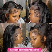cheap Human Hair Lace Front Wigs-Remy Human Hair 13x4 Lace Front Wig Free Part Brazilian Hair Body Wave Black Wig 150% 180% Density with Baby Hair  Pre-Plucked For wigs for black women Long Human Hair Lace Wig