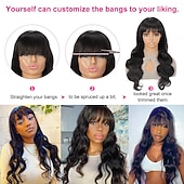 voordelige Kaploze pruiken van echt haar-Body Wave pruiken met pony Echt haar pruik voor zwarte vrouwen Natuurlijke kleur 150% dichtheid Braziliaans maagdelijk haar Geen Kanten pruiken Machine gemaakte pruik