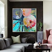 お買い得  花/植物画-手作り油絵キャンバス壁アート装飾現代抽象花家の装飾ロールフレームレス未延伸ペイント