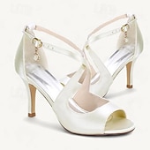 billige Prom-kvinners sateng peep-toe hæler med perle ankel stropp – elegante champagne bryllup sko for bruder og brudepiker