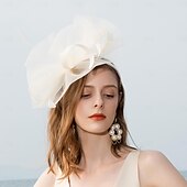 economico Cappelli per feste-fasce cappelli copricapo tulle organza cappello floscio cappello da sole piattino cappello da sposa tea party matrimonio elegante con bowknot copricapo copricapo