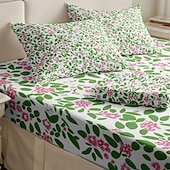 cheap Sheets &amp; Pillowcase-Floral Spring Fitted Sheet Set Ultra Soft Breathable 100% Cotton Silky Bed Sheets Deep Pocket Bedding Sheets 3 Piece Queen King Size