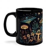 economico Tazze e tazzine-tazza di funghi magici, tazza di funghi, tazza di caffè con funghi neri, tazze di caffè novità, graziosi regali di funghi bioluminescenti, regali per gli amanti dei funghi
