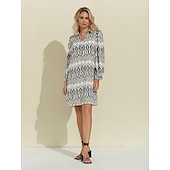 preiswerte Lässiges Kleid mit Aufdruck-Geometrisches Mini-Hemdkleid mit langen Ärmeln