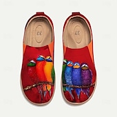 cheap Women&#039;s Sneakers-Women&#039;s Sneakers Flats Slip-Ons Print Shoes Slip-on Sneakers Daily Travel Bird Painting Flat Heel Vacation Casual Comfort Canvas Loafer Light Red Blue Green