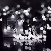 abordables Guirlandes solaires-Guirlande lumineuse solaire à LED, 8 modes d&#039;éclairage, 30/50/100 LED, lumières imperméables extérieures pour vacances, cour, pelouse, jardin, balcon, mariage, camping, décoration de fête