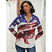 cheap Independence Day Top-Independence Day Patriotic Women's Shirt Red White And Blue USA National Flag Button Print Red White And Blue Long Sleeve Daily Weekend Streetwear Casual Shirt Collar Regular S