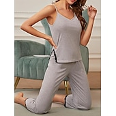 economico Pigiami da donna-pigiama da donna set colore puro comfort casa quotidiano letto traspirante cinturino top pantaloni estate casa abiti