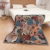 お買い得  ベッドブランケット-1pc 花織り両面多目的ブランケットボヘミアンタペストリーヒッピールーム装飾抽象幾何学ブランケットタッセル織りブランケットソファブランケット屋外ハイキングバックパッキングビーチ旅行