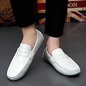 preiswerte Herrenpantoletten &amp; -slipper-Herren Loafer &amp; Slip On Mokkasin Penny Loafers Loafer fahren Wanderschuhe Geschäftlich Brautkleider schlicht Britischer Gentleman PU Rutschfest Halbschuhe Schwarz Weiß Gelb Herbst
