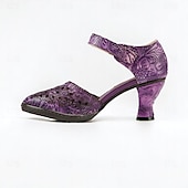 cheap 1950s-Women&#039;s Purple Vintage Cowhide Heels with Handcrafted Embossed Floral Patterns and Ankle Strap for Formal Occasions