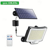 abordables Farolas-1 foco solar de 228 LED para exteriores, luces solares de pared divididas, sensor de movimiento, 3 modos de iluminación desde el anochecer hasta el amanecer, lámpara de pared impermeable IP65 con control remoto.