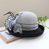 cheap Fascinators-Fascinators Hats Headwear Polyester Bucket Hat Straw Hat Sun Hat Casual Holiday Elegant Vintage With Feather Bows Headpiece Headwear