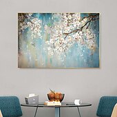 preiswerte Blumen-/Botanische Gemälde-handgemaltes abstraktes Kirschblüten-Ölgemälde auf Leinwand, großes Wandkunstwerk, originale Blütenkunst, weißes Gemälde, Blumengemälde, Wohnzimmerdekoration, gespannte Leinwand, fertig zum Aufhängen