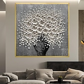 preiswerte Blumen-/Botanische Gemälde-Handgemaltes 3D-modernes Leinwand-Blumengemälde, Vase, schwarze weiße Blume, blühendes Blumen-Ölgemälde für Heimdekoration