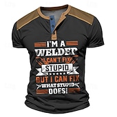 baratos Palavras Engraçadas-Homens Gráfico Letra Camisa Henley Camiseta Waffle Manga Curta Impressão 3D Retro Vintage Estilo de rua Esportes Casual Feriado Primavera Verão Preto Azul Marinha Marron Verde Henley Camiseta Henley