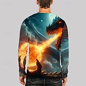 cheap Skull &amp; Bone-Men&#039;s Graphic Dragon T shirt Long Sleeve T shirt 3D Print Crew Neck Shirt Fashion Designer Casual Sports Outdoor Holiday Going out Blue Dark Blue Spring &amp;  Fall Clothing Apparel S M L XL 2XL 3XL