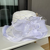 levne Fascinátory-Fascinátory Klobouky Doplňky do vlasů Polyester Kbelík Se širší krempou Slamák Ležérní Dovolená Elegantní Vinobraní S Peří Umělé perly Přílba Pokrývky Hlavy
