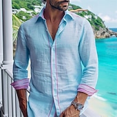 economico Vacanza-Per uomo Camicia camicia di lino Camicia estiva Abbigliamento mare Camicia con bottoni Liscio Da mare Curise Bianco Blu Verde Manica lunga Colletto Primavera estate Abbigliamento