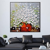 preiswerte Blumen-/Botanische Gemälde-Handgemaltes 3D-modernes Leinwand-Blumengemälde, Vase, schwarze weiße Blume, blühendes Blumen-Ölgemälde für Heimdekoration