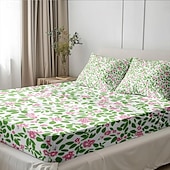 cheap Sheets &amp; Pillowcase-Floral Spring Fitted Sheet Set Ultra Soft Breathable 100% Cotton Silky Bed Sheets Deep Pocket Bedding Sheets 3 Piece Queen King Size