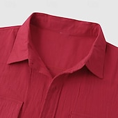 abordables Classique-Homme Chemise Lin Chemisette Chemise d&#039;été Tenues de plage Chemise boutonnée Plein Vacances Casual Rose Claire Blanche Vert Claire Rouge Manche Courte Col rabattu Eté Vêtement Tenue