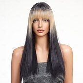 economico Parrucche trendy sintetiche-Parrucche sintetiche Uniformi Costumi di carriera Da principessa Liscio Kinky liscia Parte di mezzo Taglio scalato A macchina Parrucca 26 pollici Nero e Oro Capelli sintetici Per donna Cosplay Feste