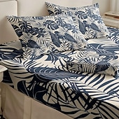 cheap Sheets &amp; Pillowcase-Leaves Spring Pattern Fitted Sheet Set 100% Cotton Ultra Soft Breathable Silky Bed Sheets Deep Pocket Bedding Sheets 3 Piece Queen King Size