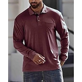 preiswerte Klassisches Poloshirt für Herren-Herren Poloshirt aus Baumwolle Golfhemd Arbeit Casual Kargen Langarm Basic Modern Glatt Taste Tasche Frühling &amp; Herbst Regular Fit Dunkelrot Wein Aprikose Dunkelgrau Wasserblau Schwarz Poloshirt aus