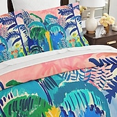 voordelige Dekbedovertreksets-Dekbedovertrekset met tropisch plantenpatroon, zachte 3-delige luxe katoenen beddengoedset, woondecoratie, cadeau voor twee volledige kingsize, queensize dekbedovertrekken
